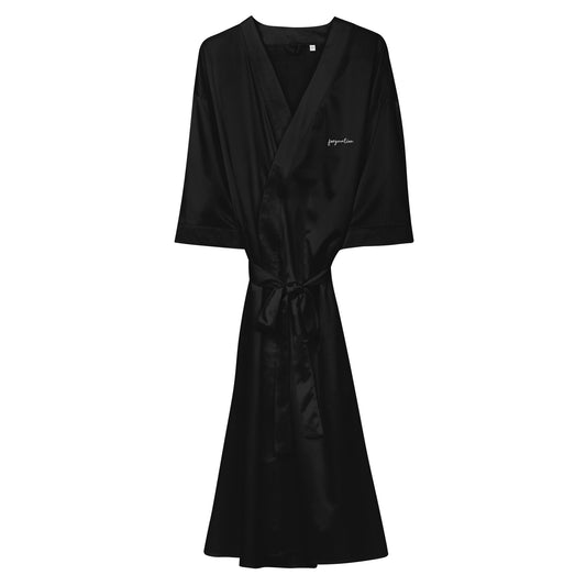 FN SLEEPWEAR WOMEN'S: Signature Satin Robe (black) embroidered