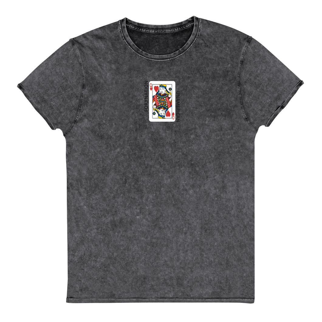 FN UNAMERICAN UNISEX: Queen Of Hearts Denim T-Shirt (embroidered)
