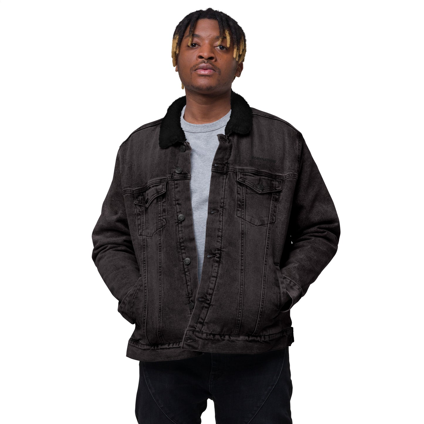 FN UNAMERICAN UNISEX: Denim Sherpa Jacket (blackout)